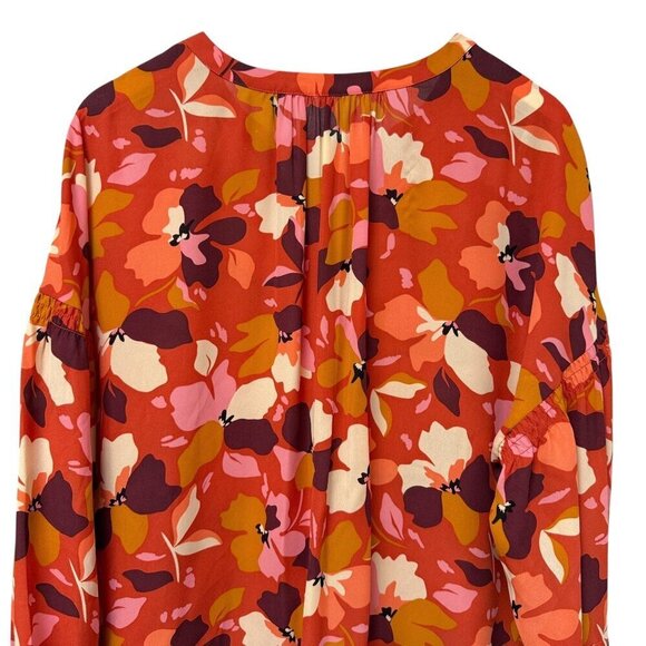 NYDJ Orange Floral Blouse Medium Womens Paulina Peasant Top NWOT - Picture 6 of 12